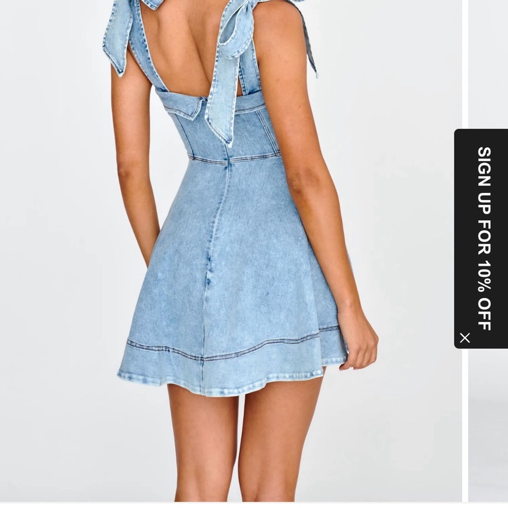 Women's Washed Blue Denim Mini Dress- Casual Everyday Style - Picture 11 of 13